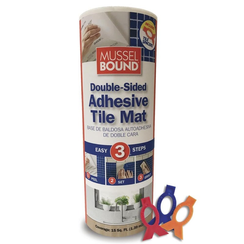 MusselBound Adhesive Tile Mat with Spacers - Easy  Mess-Free Wall Tile Installation for Backsplashes  Shower Walls  and More (15 sq.ft. per Roll)  White - Image 1